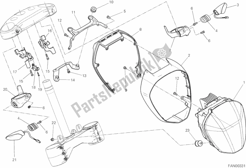 All parts for the Headlight of the Ducati Diavel Xdiavel Sport Pack Brasil 1260 2018